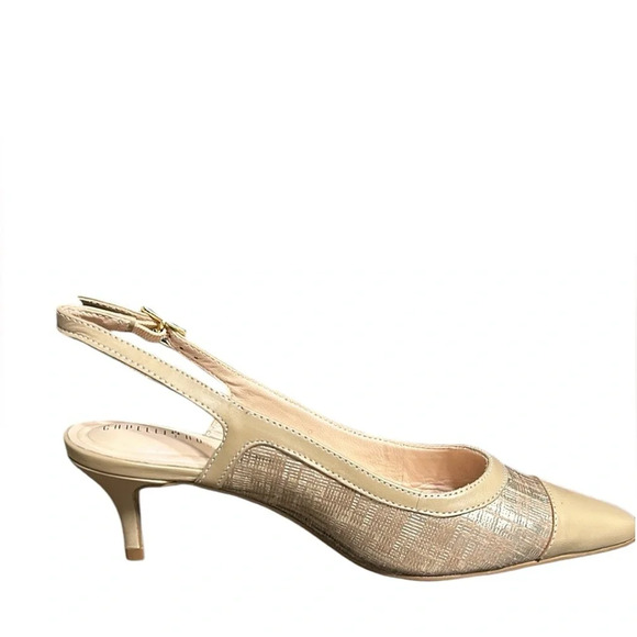 Anthropologie shoes women NEW! Slingback kitten heel Aurora warm taupe gold.7.5 - Picture 1 of 16